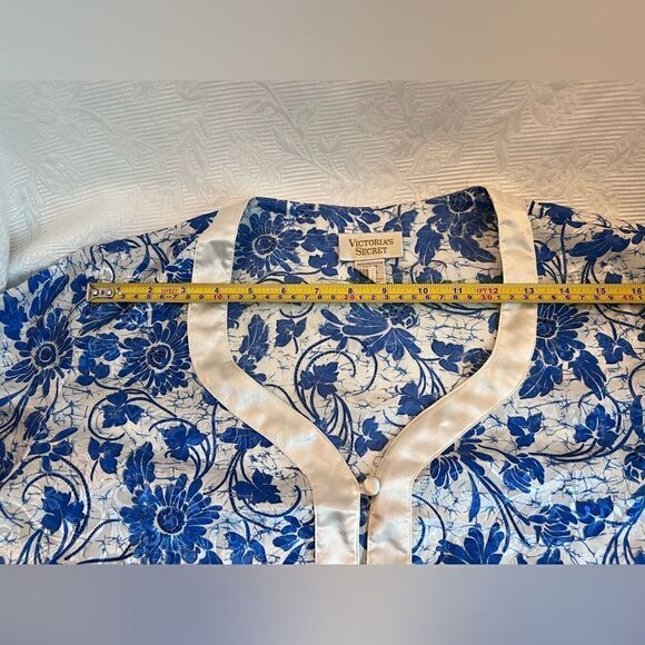 Victoria’s Secret Gold Label Pajama Top Sz S-M Blue White Floral Print Vintage - Picture 6 of 9